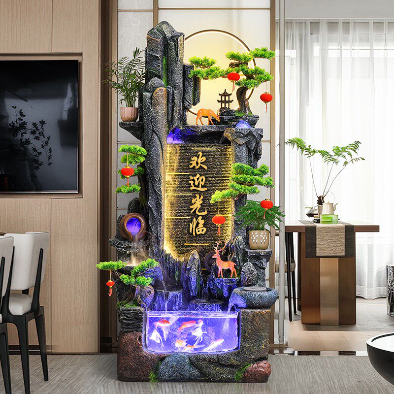 客厅玄关流水摆件假山喷泉循环水招财落地鱼缸景观现代轻奢加湿器