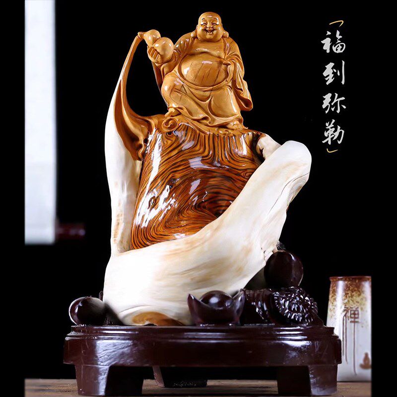 太行崖柏木雕摆件陈化料弥勒佛实木根雕家居新中式人物天然工艺品