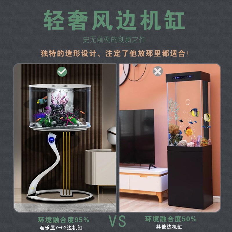 鱼缸客厅小型2025新款电视柜旁落地生态鱼缸免换水边几缸创意造景