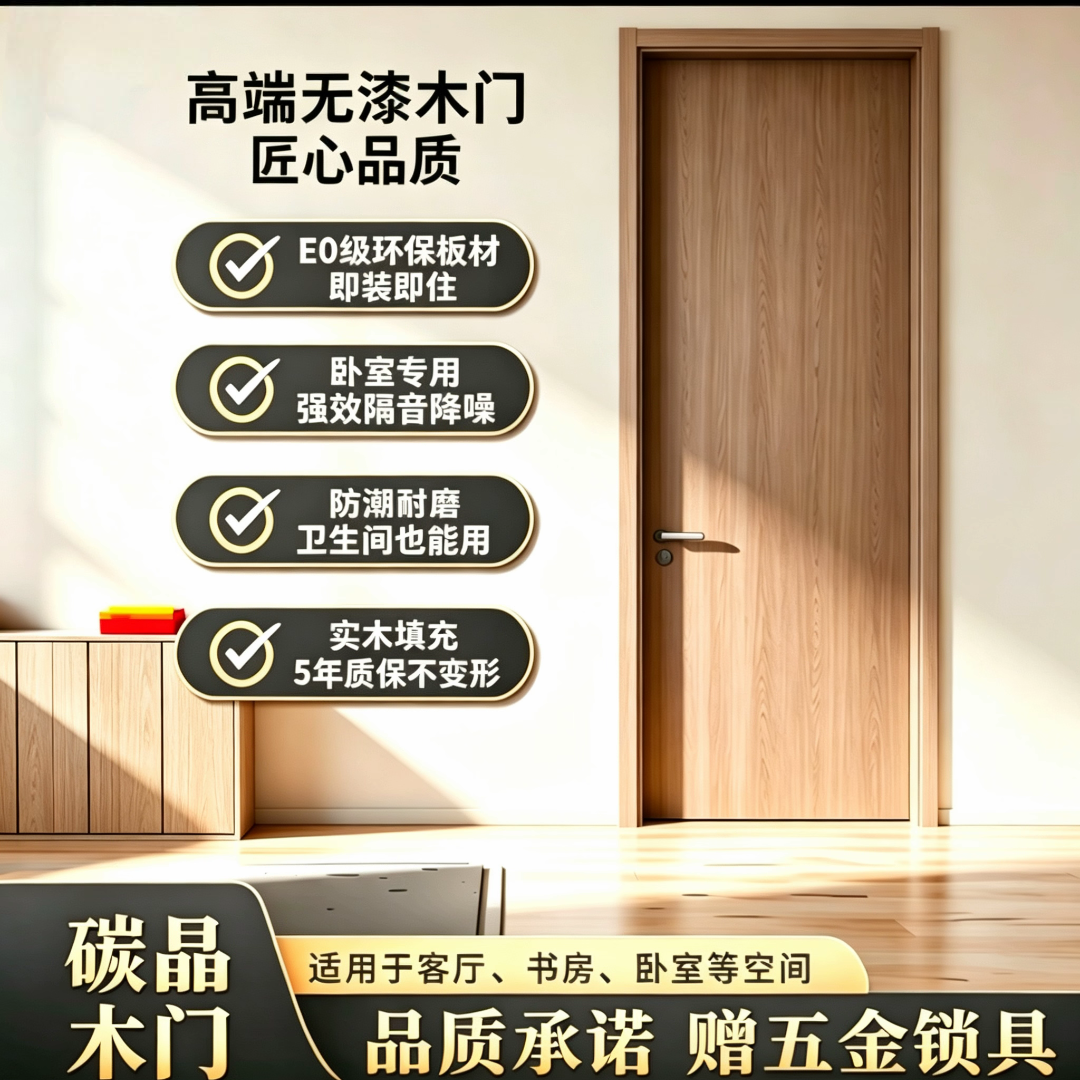 2026最新款硅藻泥胡桃色木门室内门套装门卧室门家用奶油风卧室门