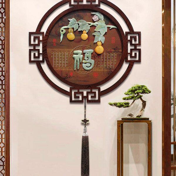 新中式客厅入户玄关墙上装饰挂件餐厅卧室墙面挂饰玉雕复古壁饰