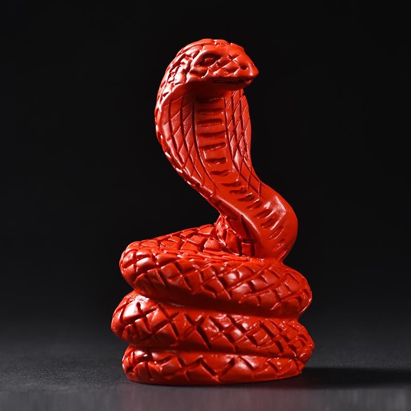 天然真朱砂红色蛇摆件十二生肖蛇形火属性吉祥物五行缺火装饰品