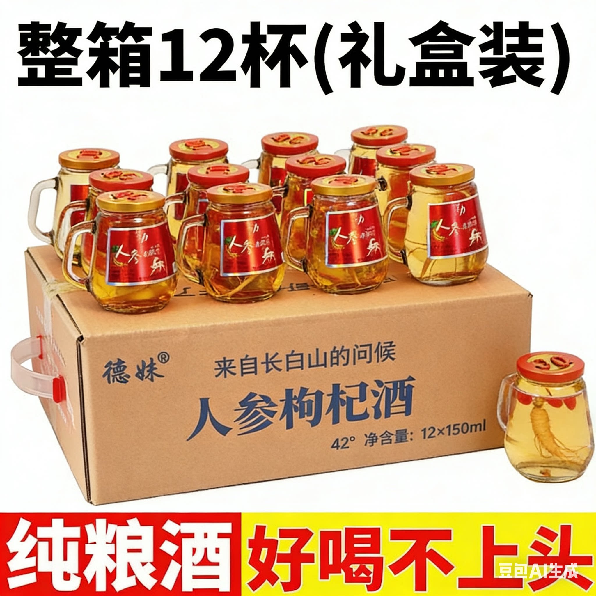 人参枸杞酒52度42度经典高档礼盒装老式批发