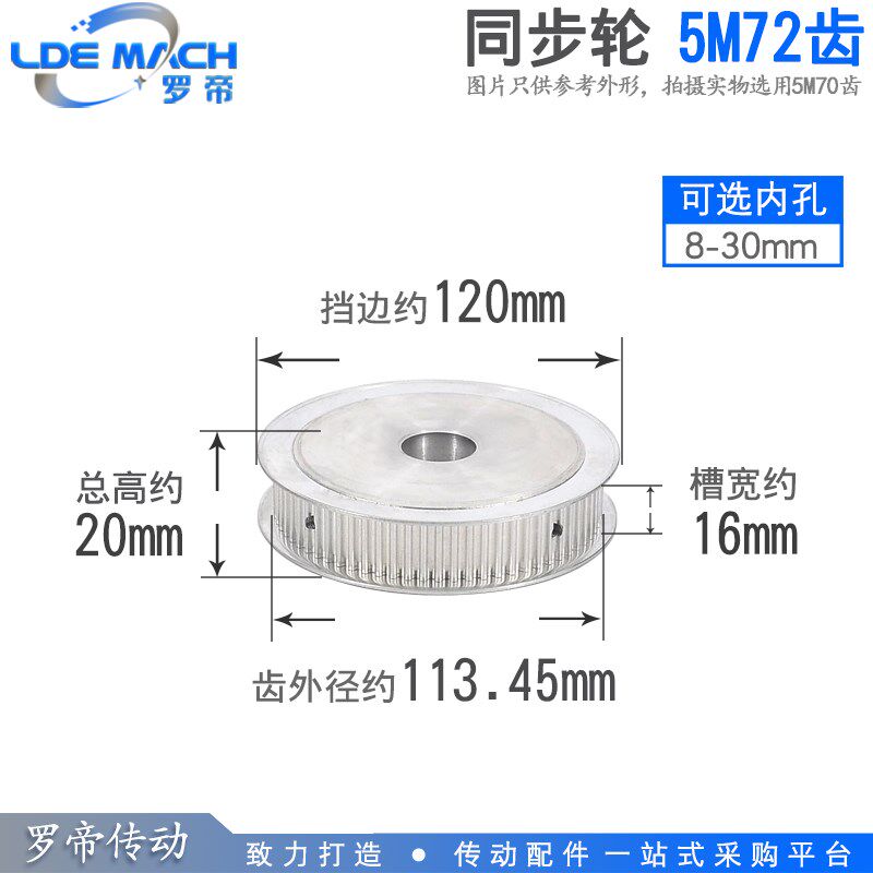 两面平 5M72齿 T 同步轮 槽宽16 AF型 同步皮带轮 内孔8-25mm