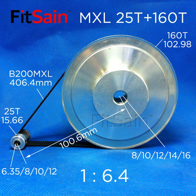 FitSain-MXL25齿+160齿带宽10同步轮1比6.4步进电机皮带轮齿轮