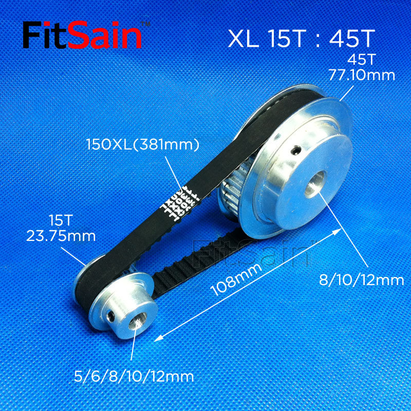 FitSain-XL带宽10同步轮15齿:45齿1比3皮带轮减速齿轮中孔8/10/12