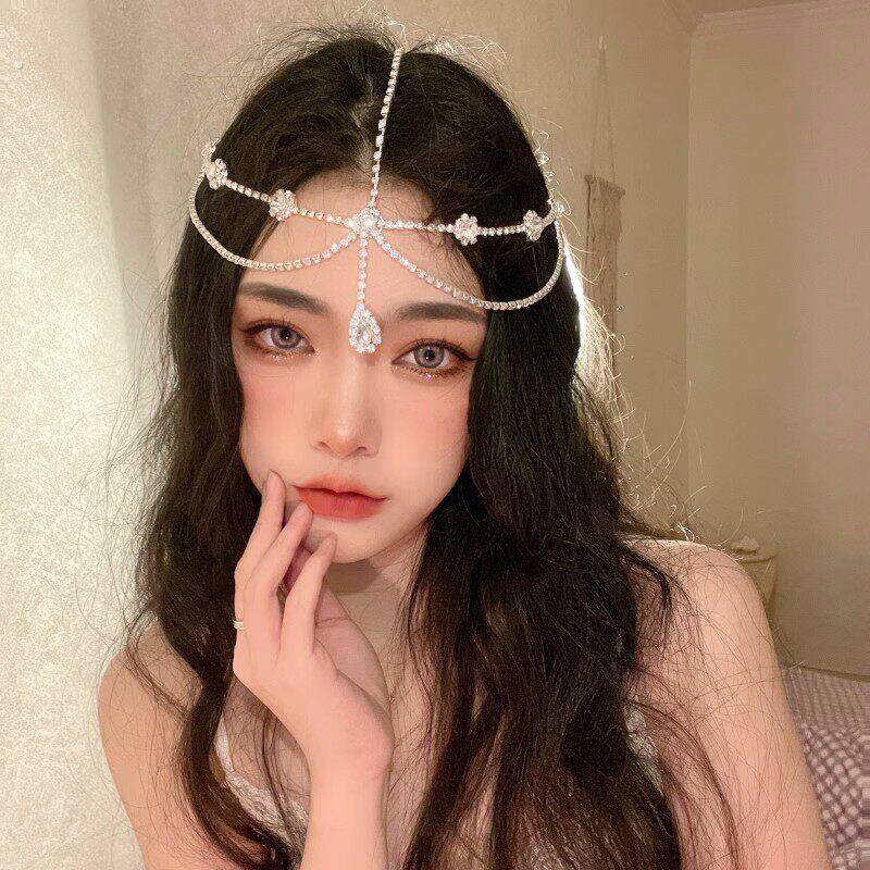 水钻锆石额饰眉心坠头链发饰发带森系仙美高级感配饰新娘婚礼头饰