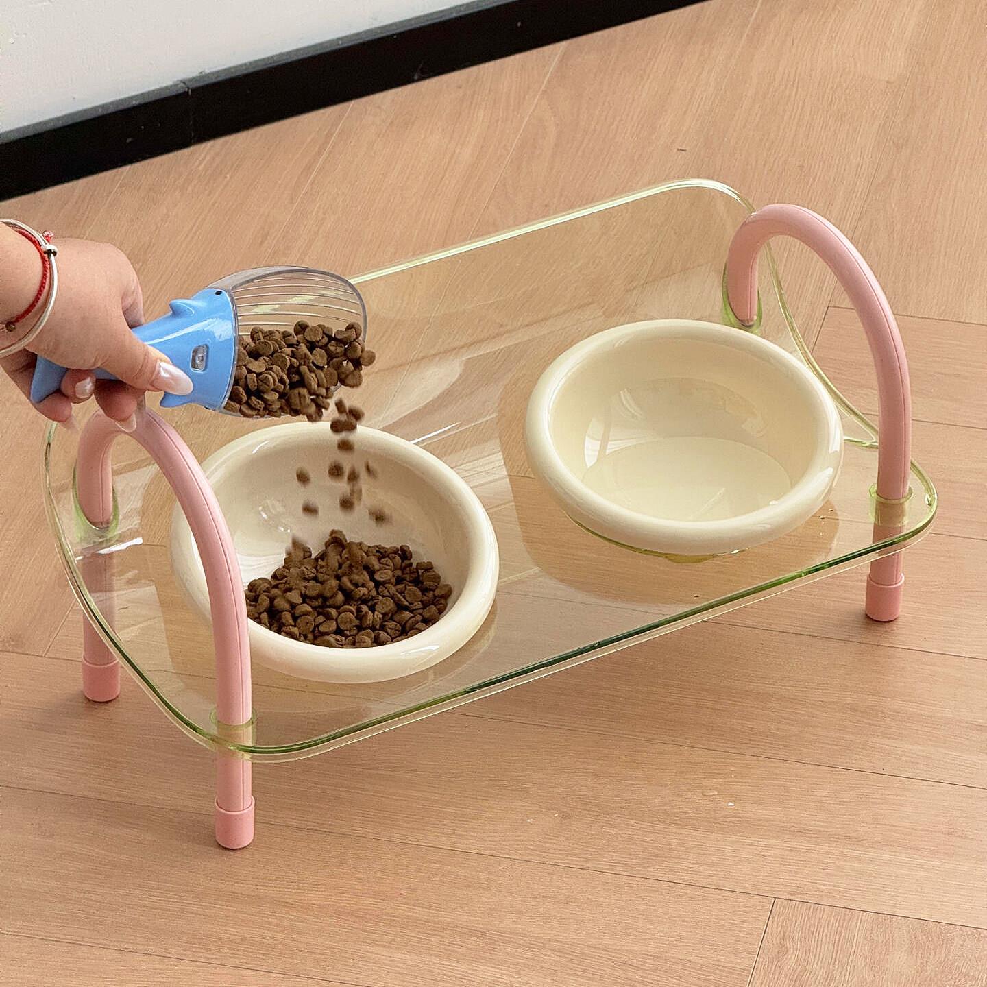 增高猫食碗双碗猫食盆保护脊椎防黑下巴不易打翻小型犬宠物喝水碗