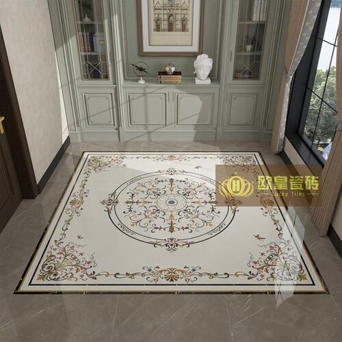 欧式客厅拼花地砖800x800高级全瓷仿水刀瓷砖入户玄关进门抛晶砖