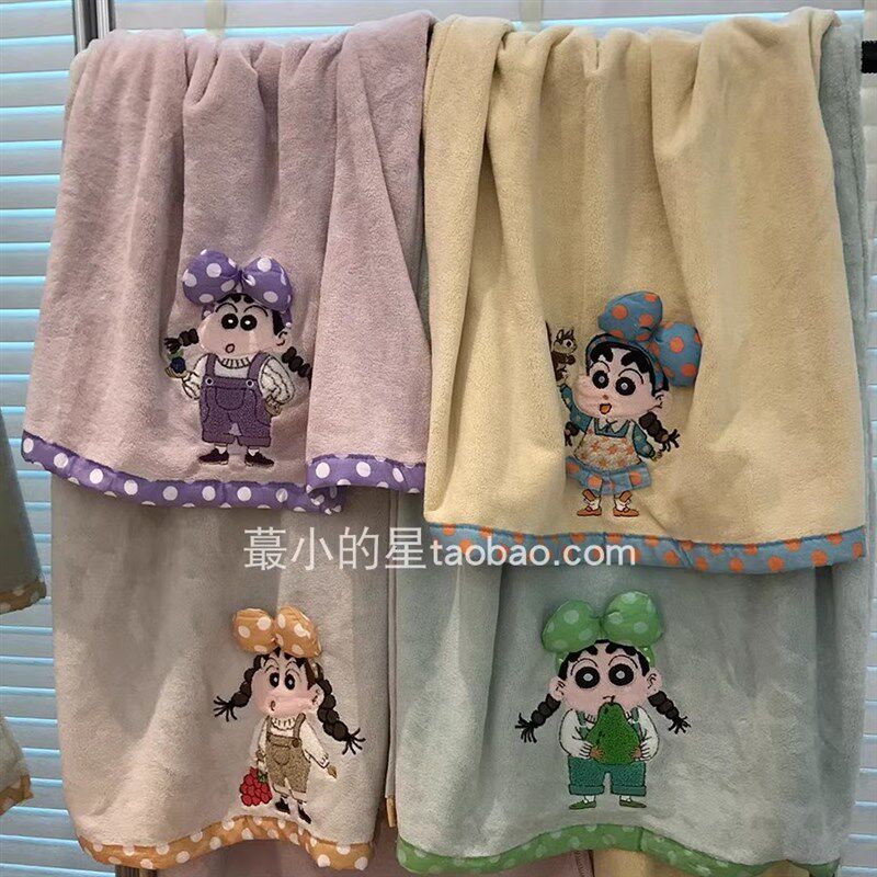 波点蝴蝶结浴巾女可爱小新珊瑚绒洗澡裹巾卡通吸水速干可裹大毛巾