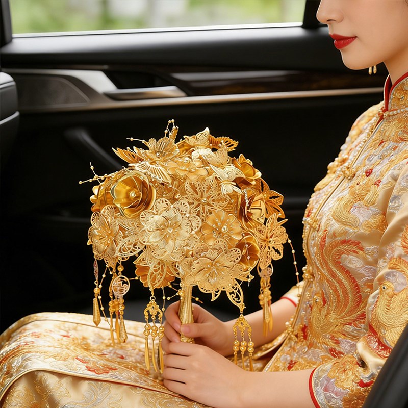 金色手捧花新娘结婚新款礼物闺蜜婚礼高级手工粉黛DIY材料包成品