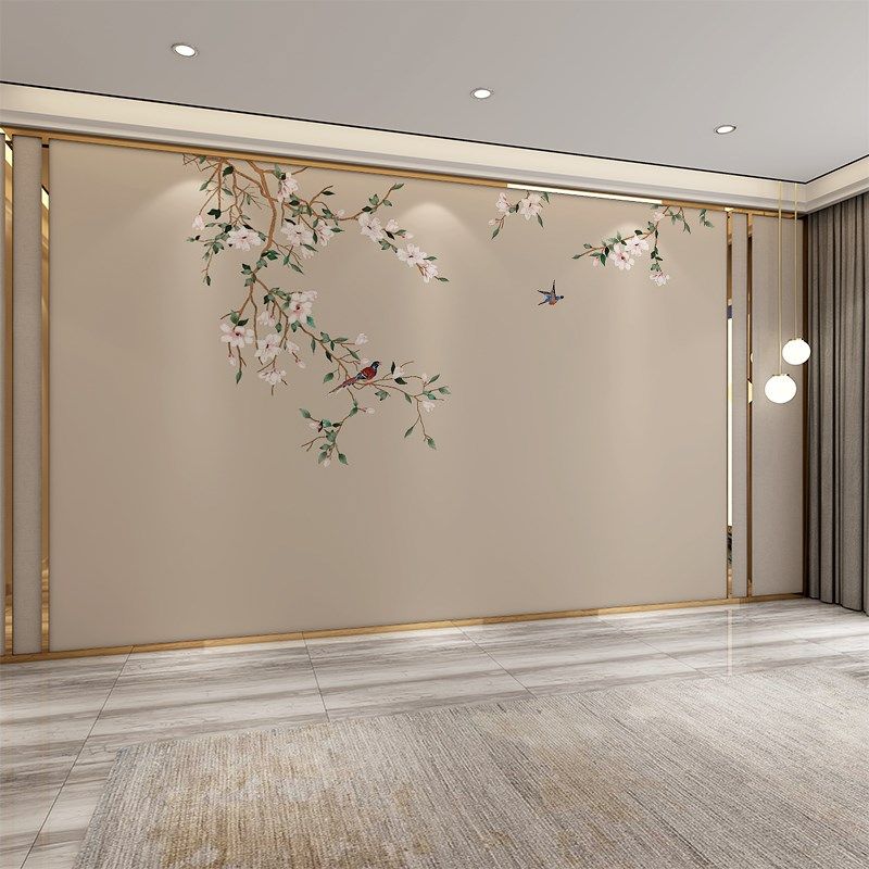 中式花鸟墙纸壁画客厅电视背景墙壁纸沙发卧室墙布壁布床头背景3d