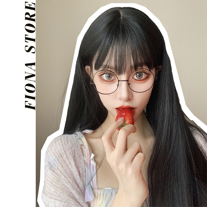 漫画假发女长发空气刘海自然全头套网红黑色长直披肩发新式发套