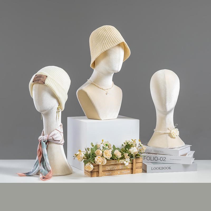 服装店彩色丝绒头模道具帽子展示架假人头假发陈列架架模特展示架