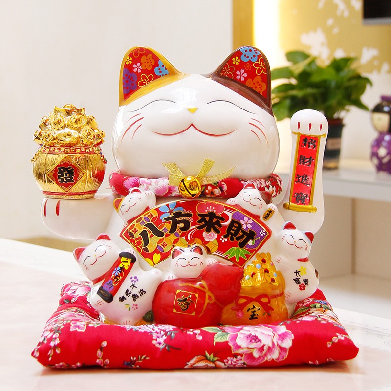 招财猫摇手摆件 开业礼品特大号 七色彩灯家居客厅陶瓷猫自动招手