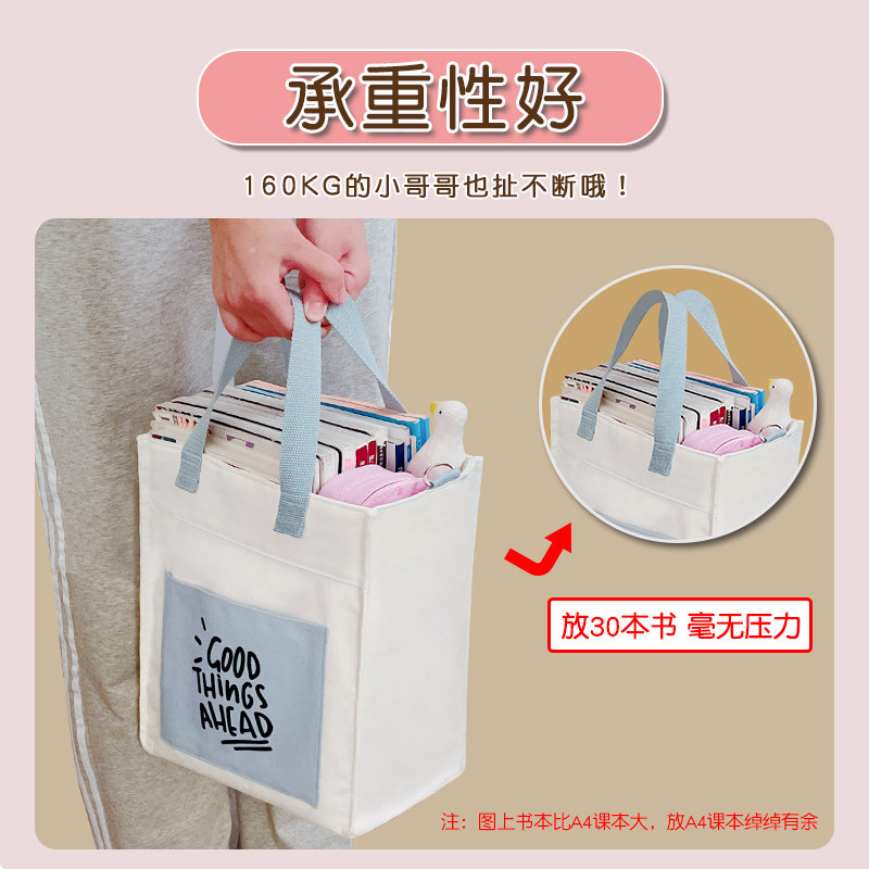 帆布包手提袋女2026新款小学生拎书补课补习大容量斜挎布袋单肩包