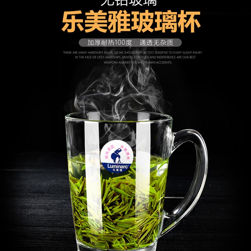 乐美雅加厚钢化玻璃杯家用耐热喝水泡茶杯子带把牛奶杯带盖早餐杯