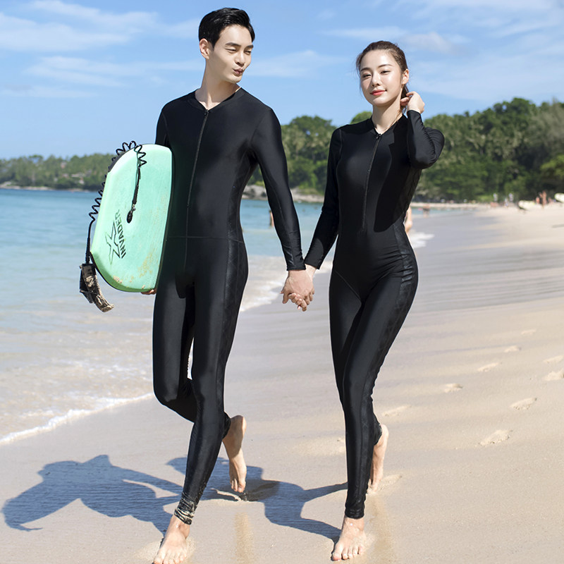 情侣连体游泳衣女大码潜水服防晒浮潜运动男女泳装长袖长裤学生