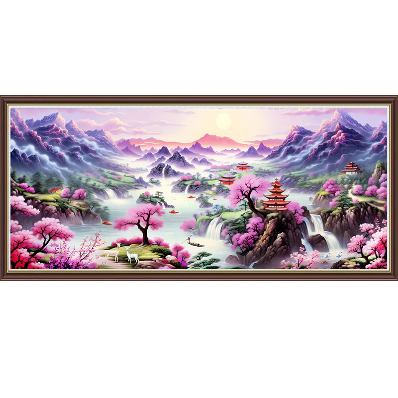 祥瑞人间十字绣2024新款现代中式线绣客厅山水画风景中国自己绣