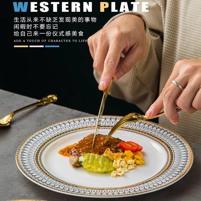 碗碟摆盘陶瓷轻奢高级感新款菜盘碟子西餐牛排餐盘高颜值骨瓷套装
