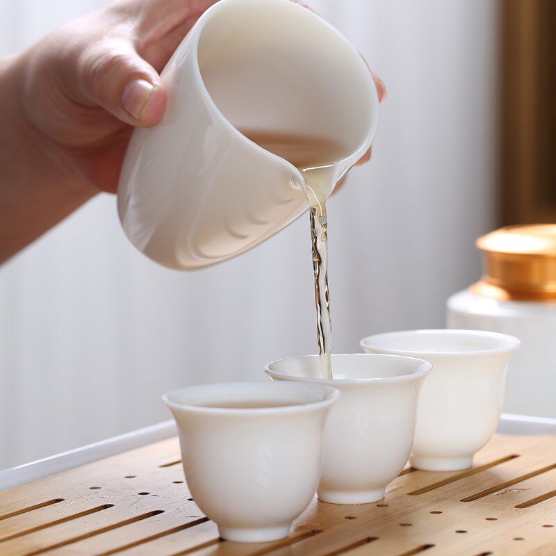 羊脂玉功夫茶具套装家用简约泡茶壶盖碗陶瓷茶杯办公室白瓷茶具