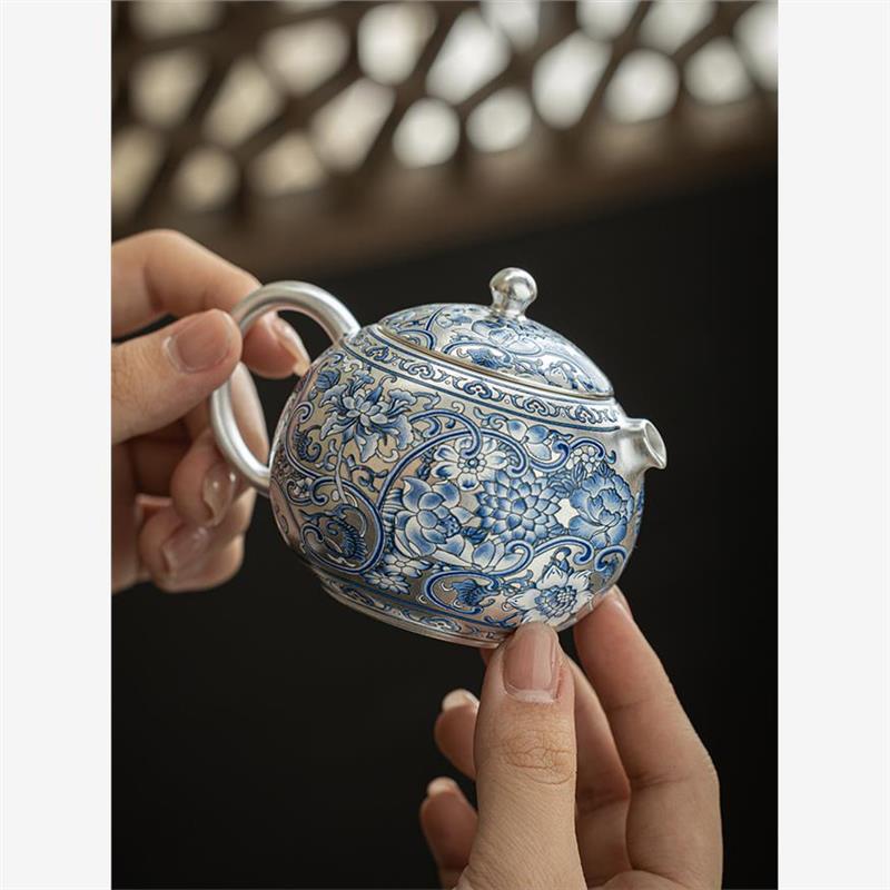 鎏银缠枝莲一壶两杯茶具小套装功夫茶具茶杯茶壶整套高档轻奢礼物