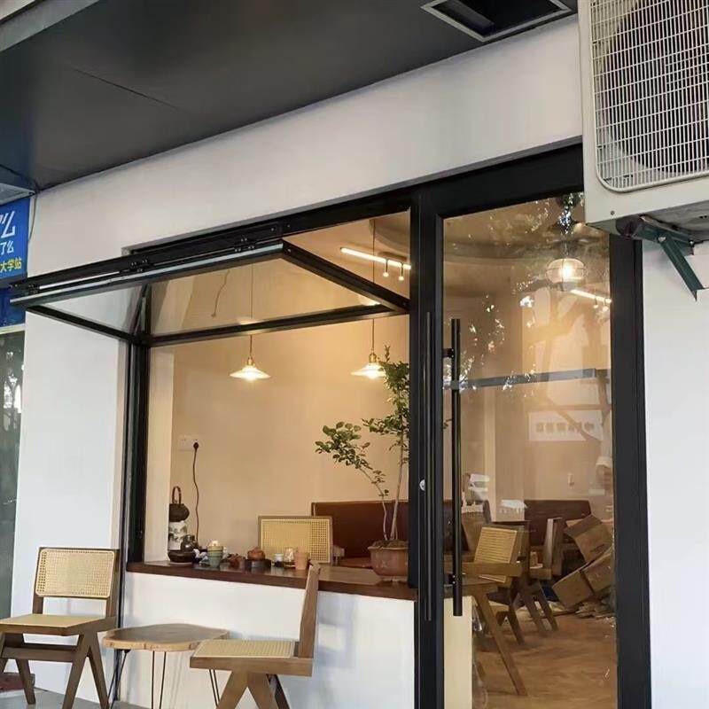 上下折叠窗奶茶咖啡店餐厅吧台网红铝合金推拉窗支持任意推拉悬停