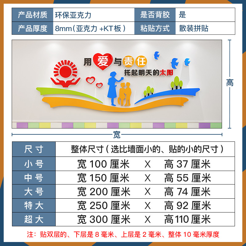 幼儿园文化墙贴纸校园大厅理念办公室墙面装饰托管中心背景墙布置