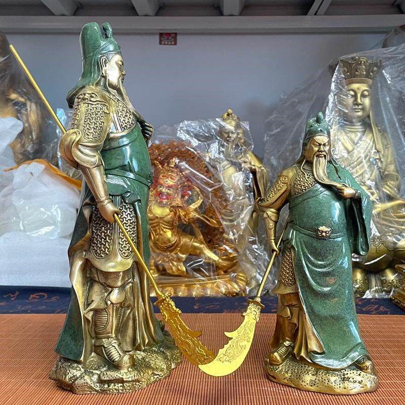 纯铜绿袍关公神像武圣铜像摆件招财黄铜武财神关羽客厅开业关二爷