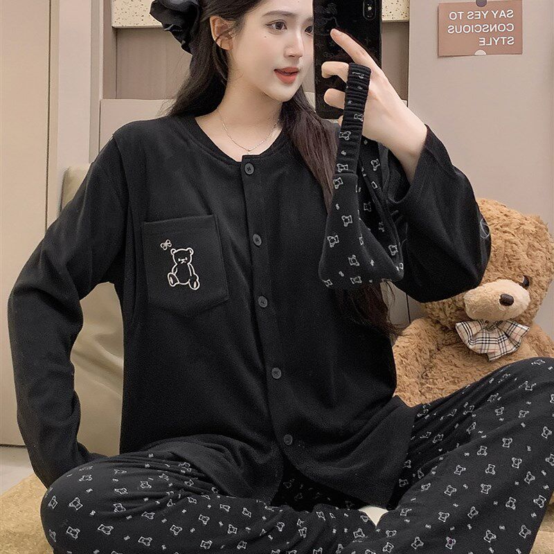 带月子帽孕妇睡衣秋冬德绒带胸垫孕期不勒肚可调节月子服产妇哺乳