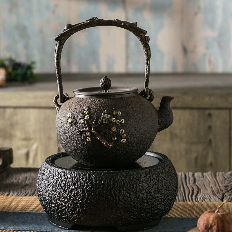 老岩泥家用电陶炉小型煮茶炉茶道专用铸铁银壶陶壶套装煮茶器烧水