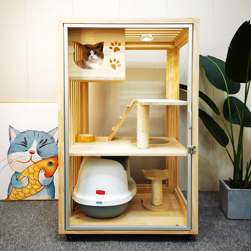 猫屋实木猫笼子别墅超大猫窝猫柜子二层三层防水漆家用猫舍可定制