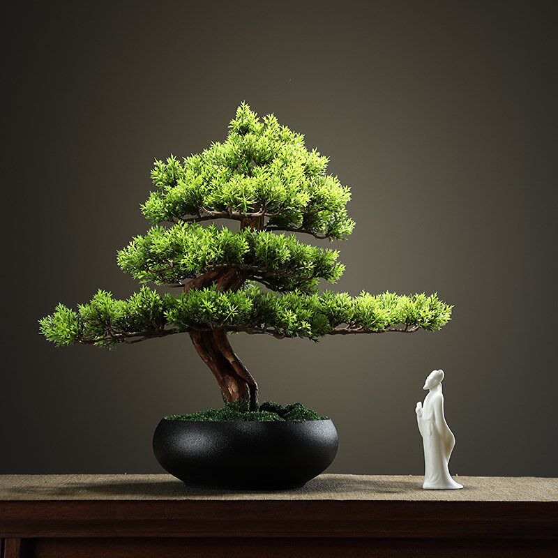 装饰品迎客松干燥花花瓶摆件创意家居客厅假花彷真花插花电视柜摆