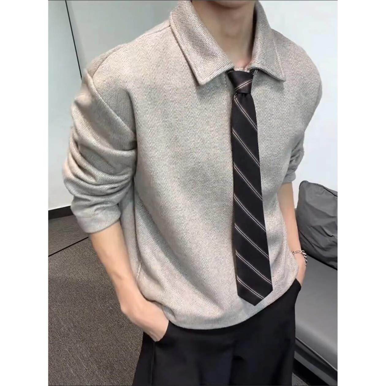老钱风领带妮子翻领polo衫男款春秋正肩内搭上衣cleanfit时尚卫衣