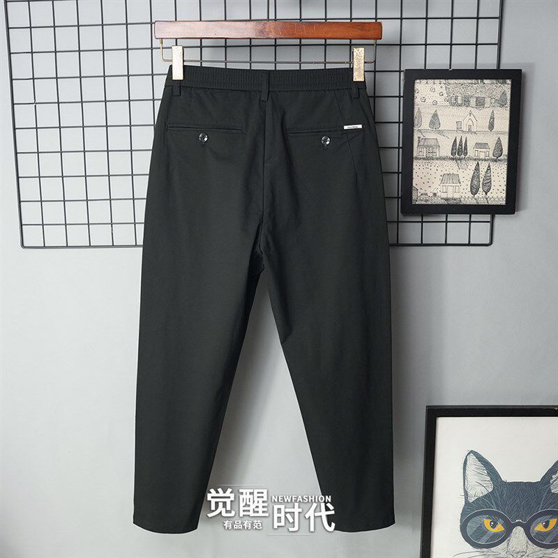 松紧腰春秋季纯棉宽松九分休闲裤男锥形直筒高端春季新款高腰弹力