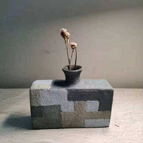 花瓶花盆岩石系列插花多肉粗陶定制旭哥手作方形方器