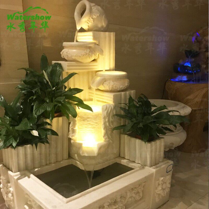 欧式喷泉流水鱼池摆件客厅花园水景装饰品摆件别墅庭院鱼池工艺品
