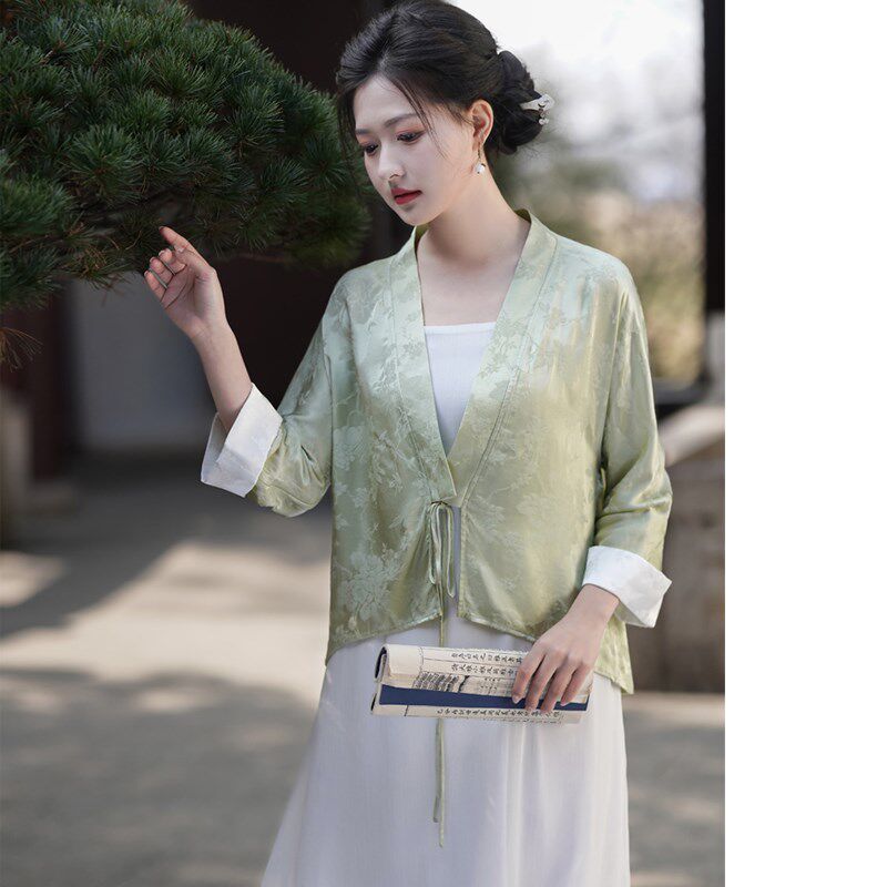 慕夏 霓衣云裳中式国风改良汉服人丝提花小个子短款外套茶服开衫