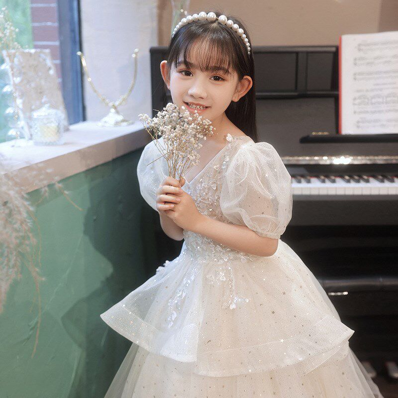 高端大码女大童钢琴生日主持人气质礼服花童公主裙小女孩演奏演出