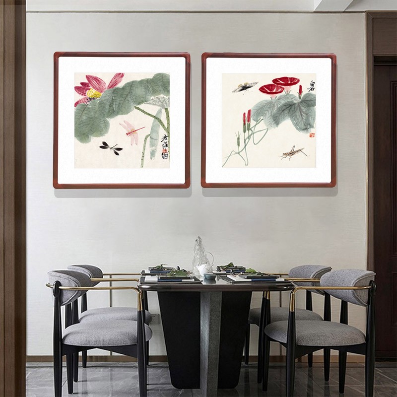 国画斗方花鸟画已装裱实木框客厅玄关壁画餐厅挂画齐白石可惜无声