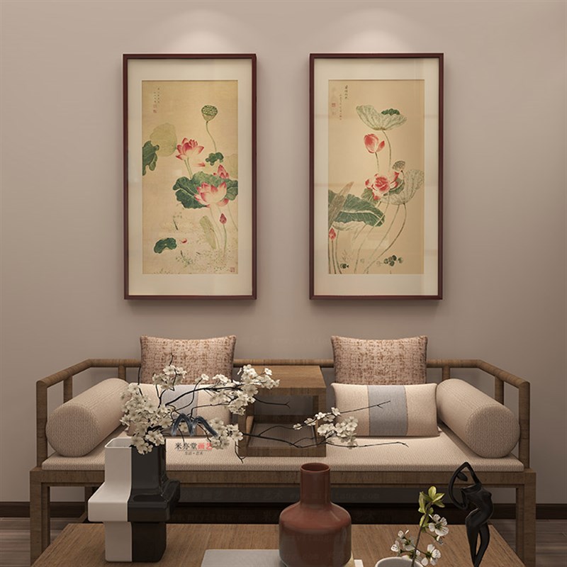 米亦堂x蒲塘秋艳荷花图 吴应贞新中式花鸟国画书房餐厅玄关字挂画