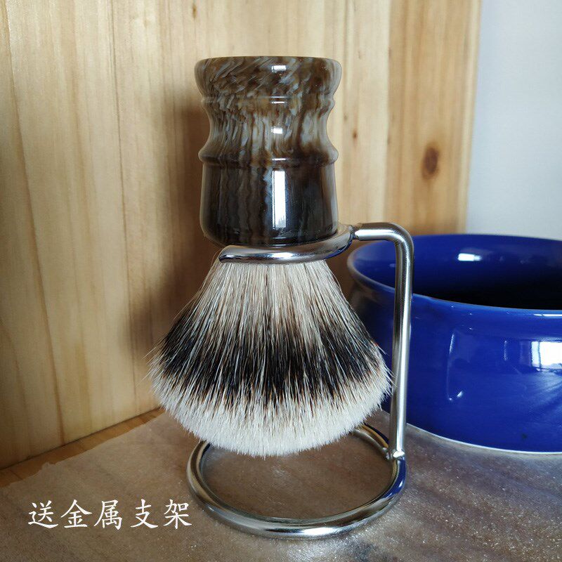 帝诗哎莎银尖特路獾毛剃须刷仿牛角手工抛光软毛胡刷剃须皂泡沫刷
