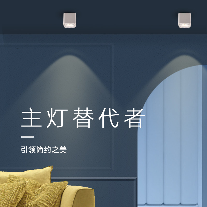 初识灯饰 明装射灯单头双头客厅方形COB斗胆灯玄关过道走廊天花灯