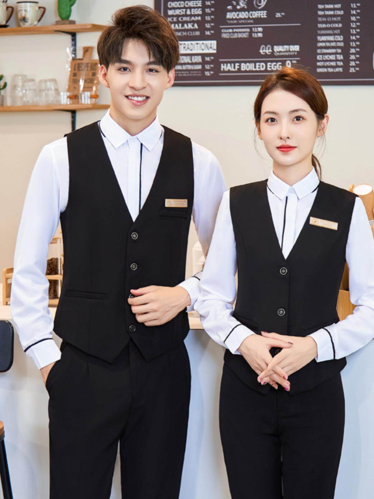 职业西装马甲套装男女星级酒店前台服务员工作服餐饮KTV酒吧工衣