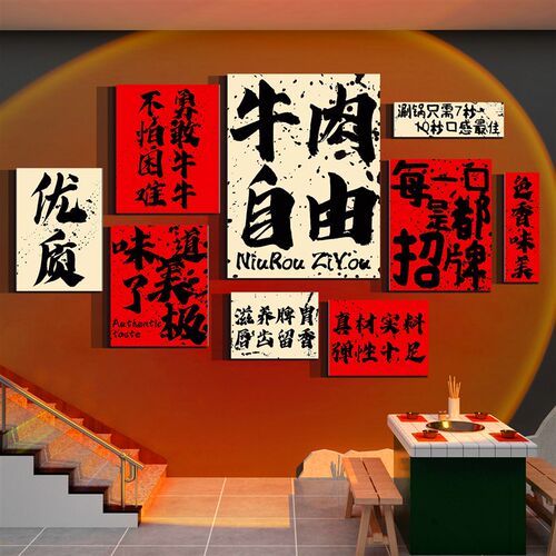 潮汕牛肉火锅店装饰画分割分解部位图海报烤肉餐饮店形象背景墙贴