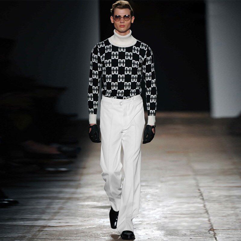 春季男士直筒裤欧美休闲青年免烫长裤时尚简约垂感透气白色西裤男