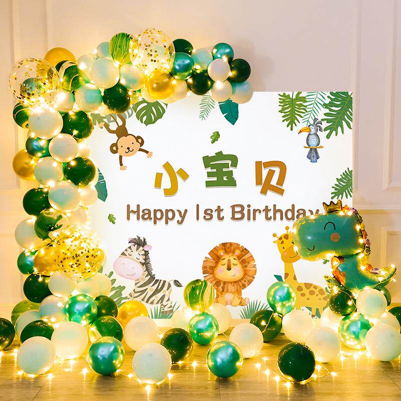 宝宝一周岁生日卡通主题满月布置装饰男孩百天日宴海报背景墙套餐