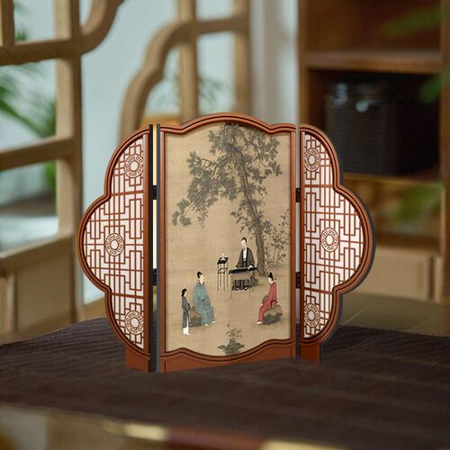 中古风客厅桌面边柜装饰摆件装饰画高级感玄关柜可折叠屏风摆画