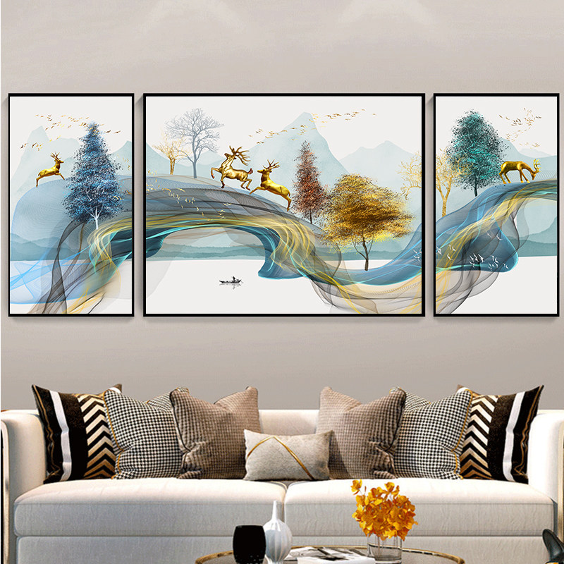 客厅沙发背景墙装饰画现代简约抽象画三联画轻奢大气壁画墙上挂画