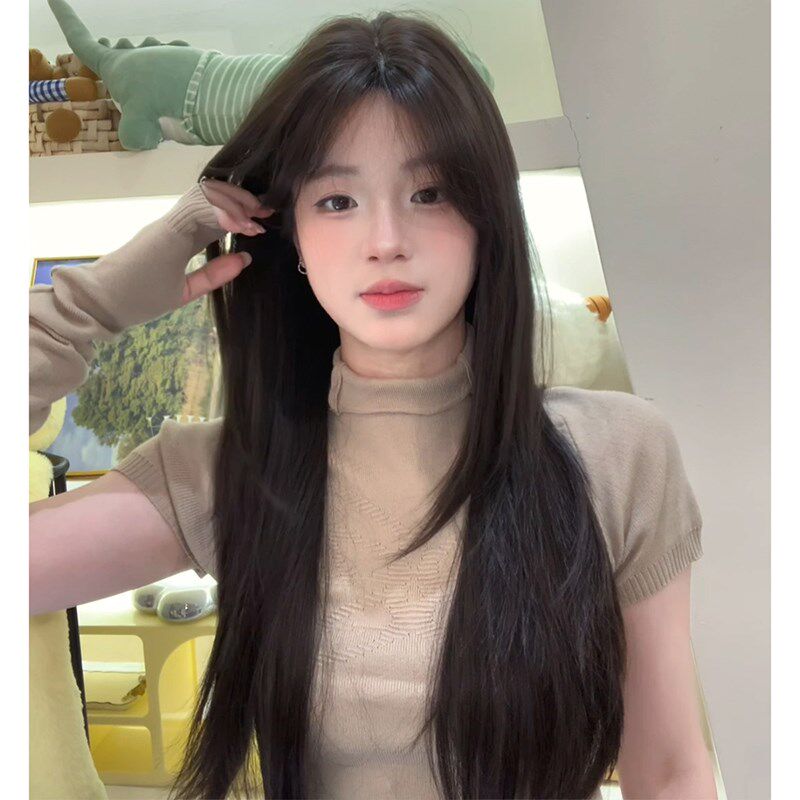 束朵假发女日常网红夏季新款长直发甜美韩系逼真自然修脸全头套式